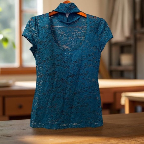 Express Top Lace open back teal  Small - Picture 3 of 10